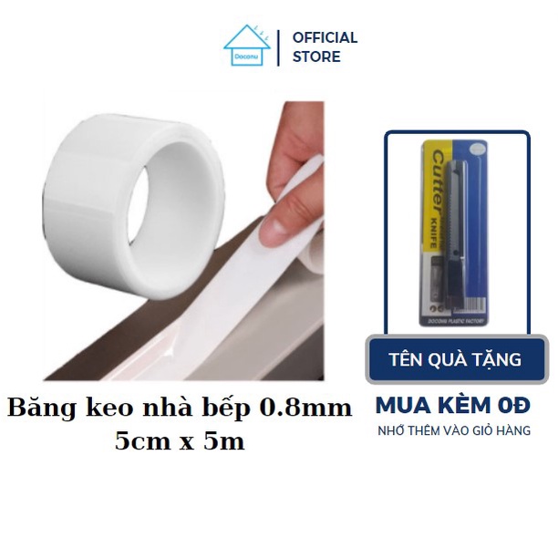 Băng dính 5cm x 5m trắng dán mép tường tường, bếp, chậu rửa, bếp, cửa chống bụi DOCONU. [CAM KẾT BẢO HÀNH 1 ĐỔI 1]