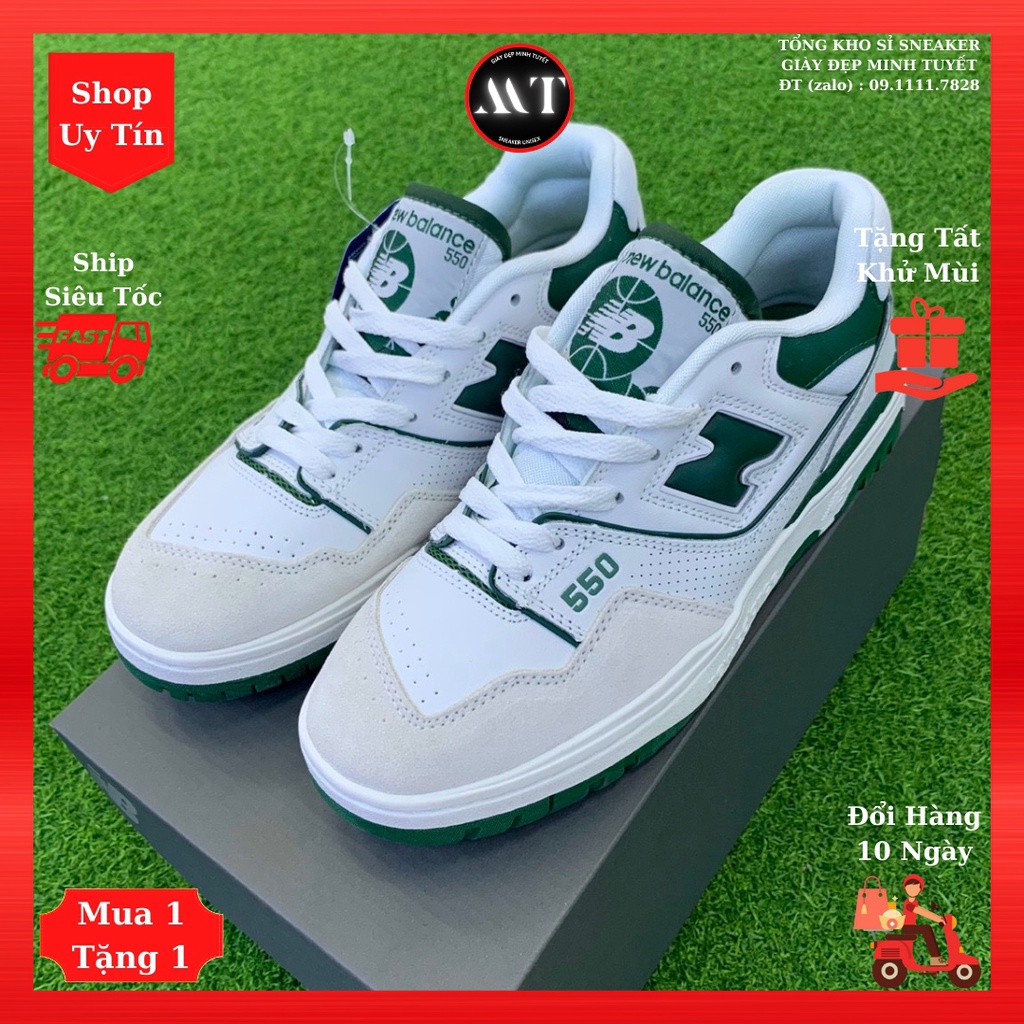 Giày Trắng Xanh Lá New-Balance550 sneaker thể thao Nam Nữ chất lượng cao, giày da lộn thời trang hot trend giới trẻ