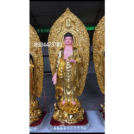 Bộ tượng Tam Thánh cao 1m dát vàng có hào quang đèn led