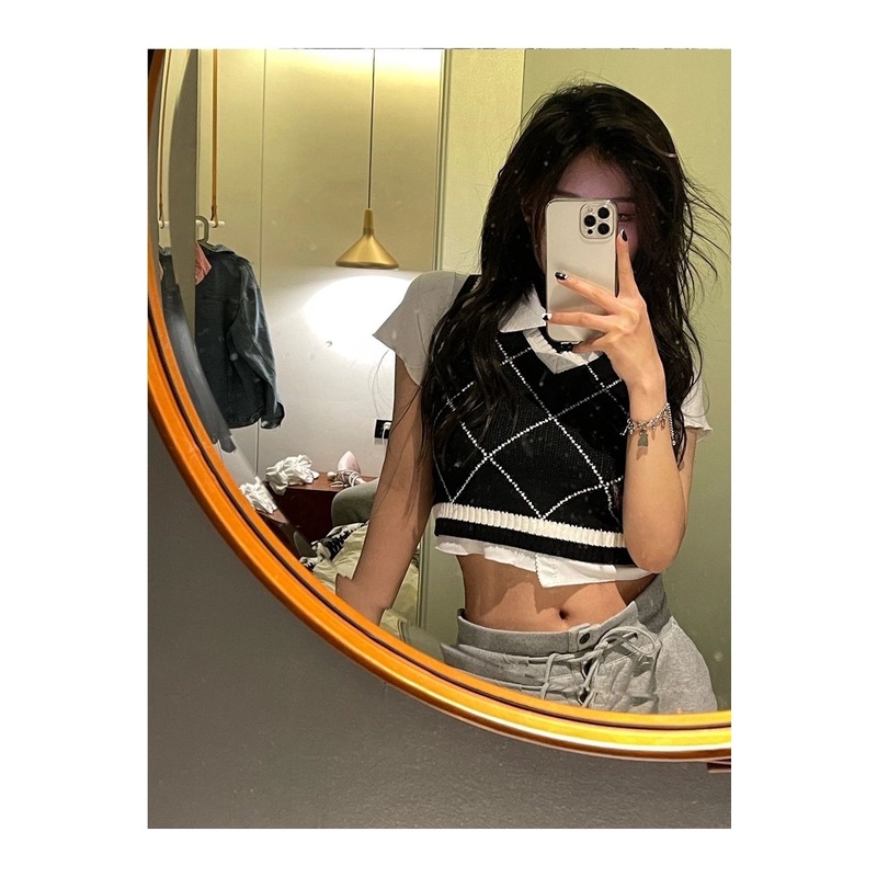 Áo len gile jennie áo croptop phong cách học sinh Hàn Quốc B225