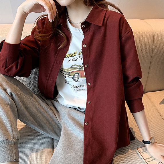 Áo sơ mi nữ SUXI tay dài dáng rộng phong cách retro dễ phối đồ thường ngày