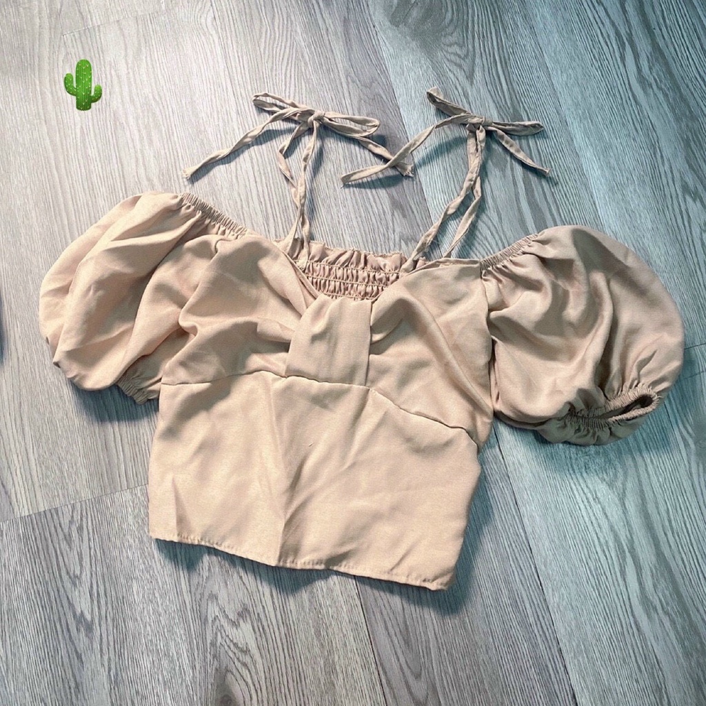 áo kate lụa croptop kiểu nơ nhúm sau