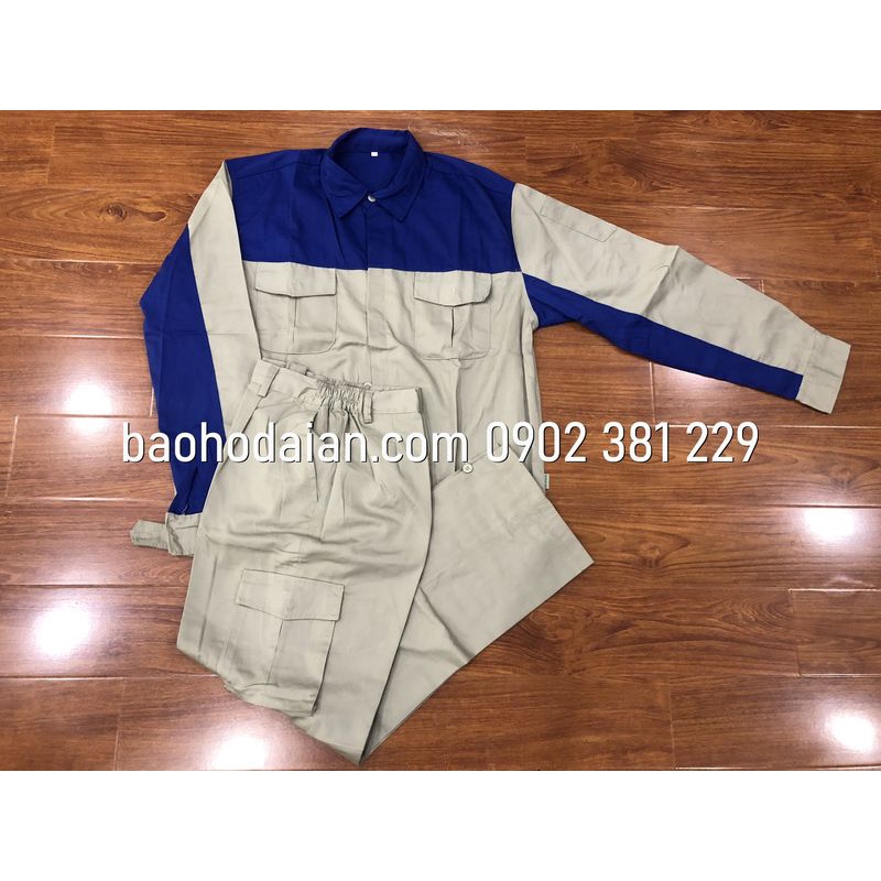 Quần áo bảo hộ lao động ghi phối xanh dương túi hộp DA14