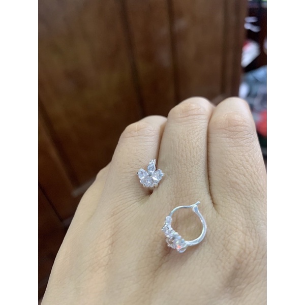 Khuyên tai tròn nạm đá cz hình hoa váy bạc ta trẻ em người lớn