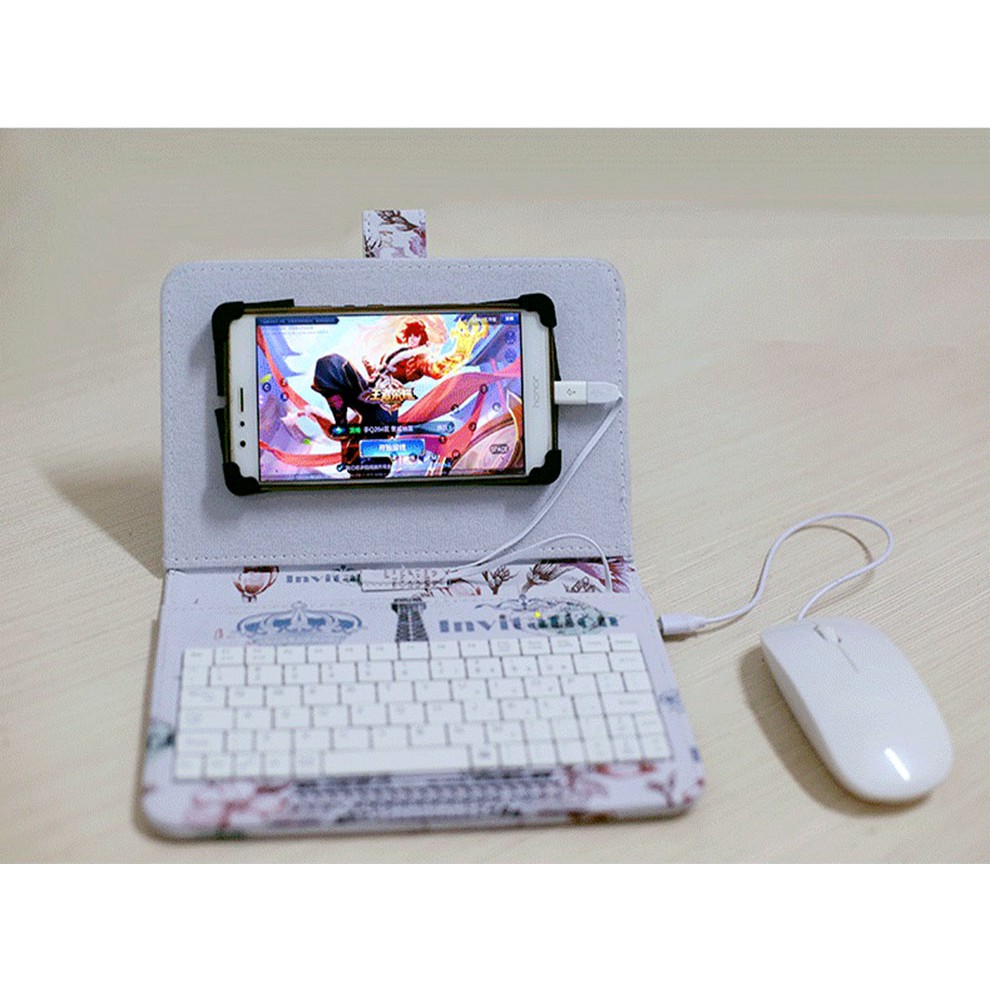 Bao da bàn phím kèm chuột cho điện thoại, máy tính bảng từ 4-7 inch