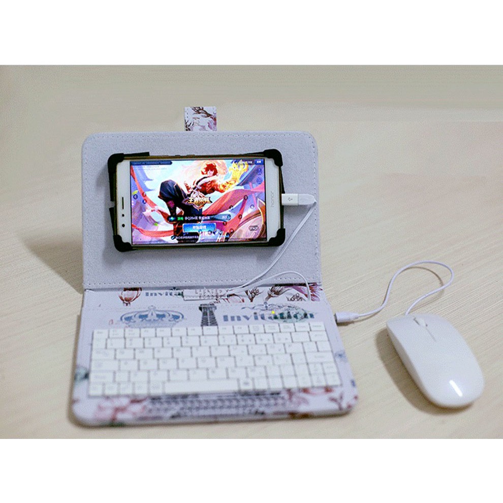 Bao da bàn phím có chuột + lót chuột cho điện thoại từ 4 đến 7 inch (BD01)