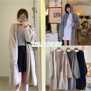 Áo cardigan len dáng dài có mũ, áo khoác cardigan hàng quảng châu dầy dặn ảnh thật