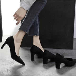HÀNG CÓ SẴN (Size 40➡️43) _ Giày Da Lộn Gót Vuông Big Size