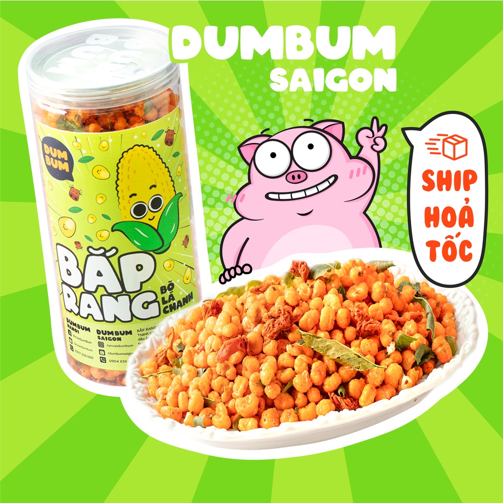 Bắp sấy giòn khô bò lá chanh DumBum 350g đồ ăn vặt Sài Gòn