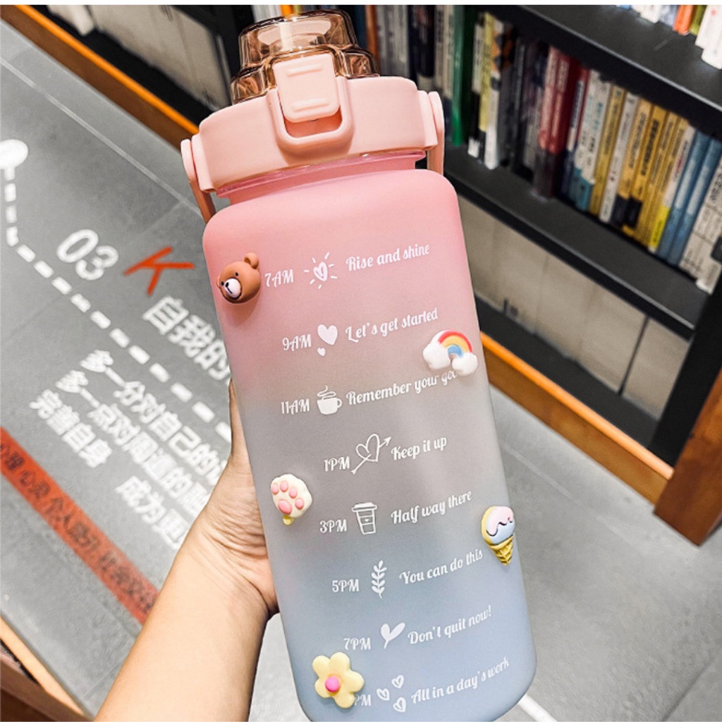 {HOT}Bình nước thể thao cao cấp màu Gradient bình nhắc nhở uống nước 2000MLmang theo đi làm du lịch tặng kèm sticket