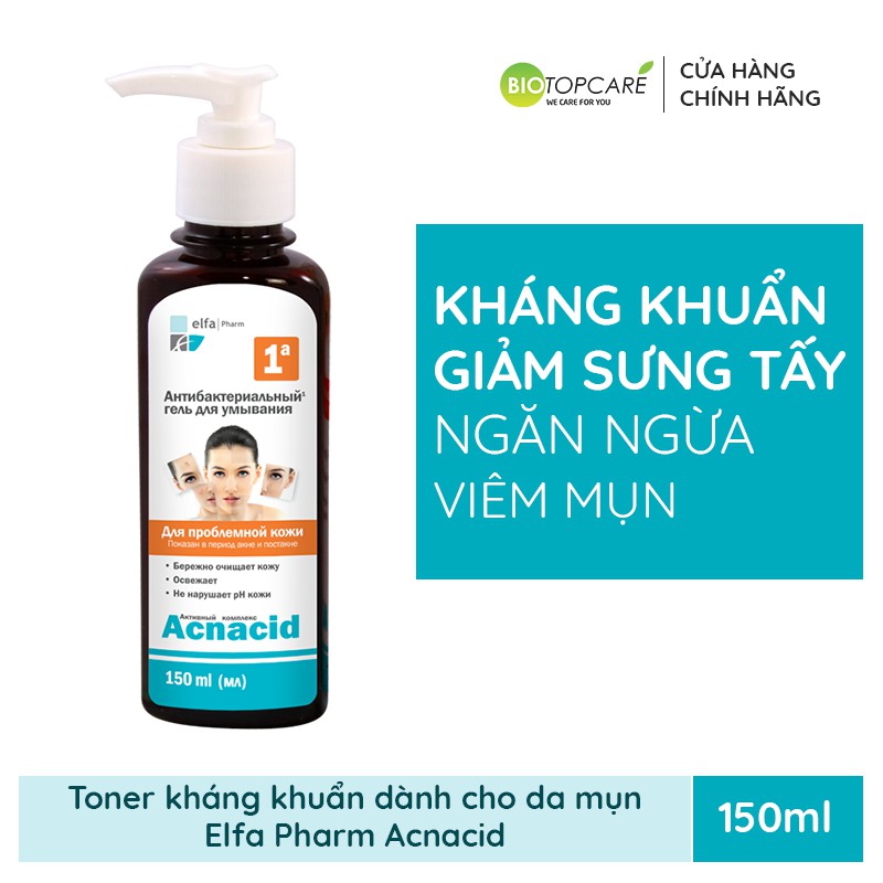 [Mã INCU50 giảm 50K đơn 250K] Gel rửa mặt kháng khuẩn Elfa Pharm Acnacid dành cho da mụn 150ml - BioTopcare Official | BigBuy360 - bigbuy360.vn