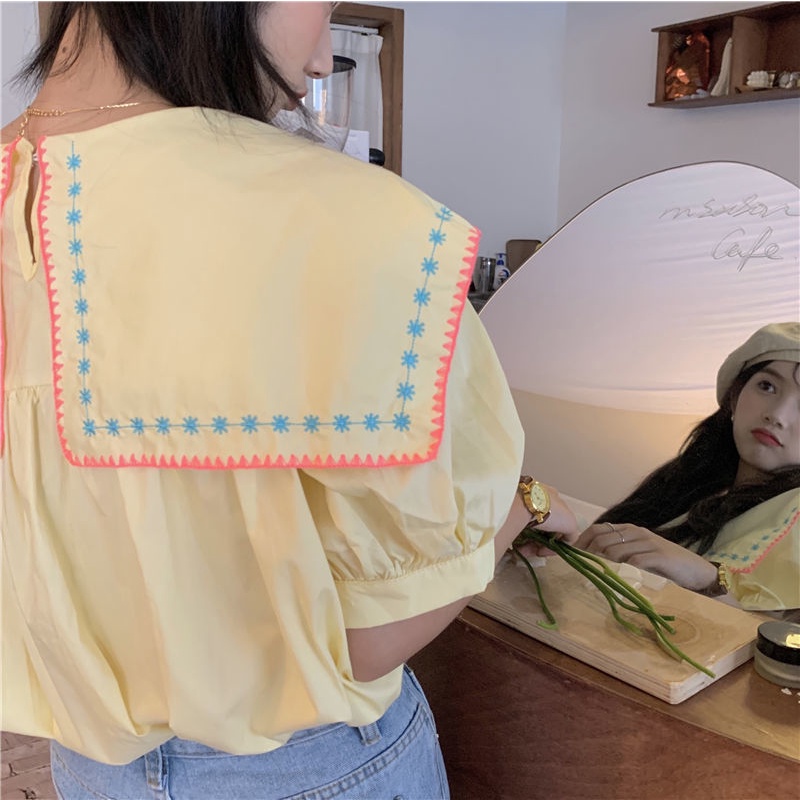 Áo Sơ Mi Tay Phồng Thêu Họa Tiết Kiểu Công Chúa Pháp Xinh Xắn Cho Nữ