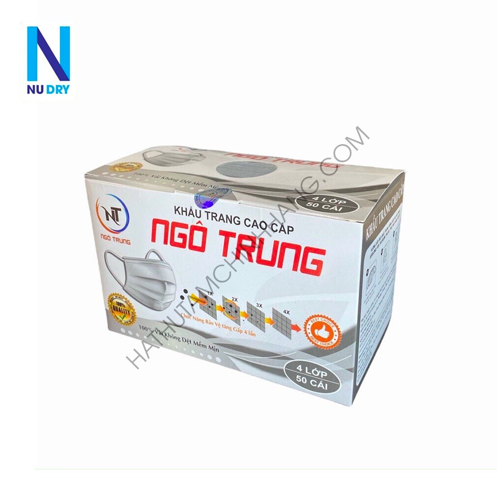 Khẩu trang y tế ( Hàng cao cấp)  4 lớp giấy  kháng khuẩn Hộp 50 cái Ngô Trung Màu Xám