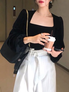 ORDER- Áo nhung tay bồng màu đen sang chảnh sexy