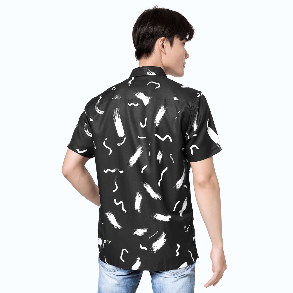 Áo sơ mi nam POLYS Fullbox chính hãng, Lụa Vân Chéo thoáng mát, không nhăn. Áo sơ mi tay ngắn họa tiết BRUSH STROKES