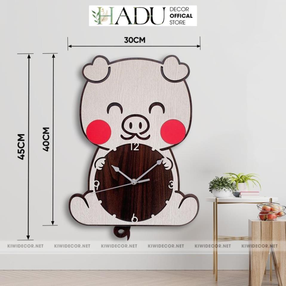 Đồng Hồ Treo Tường Heo Con Bằng Gỗ, Đồng Hồ Decor Handmade Dễ thương, Trang Trí Nhà Cửa - HaduDecor