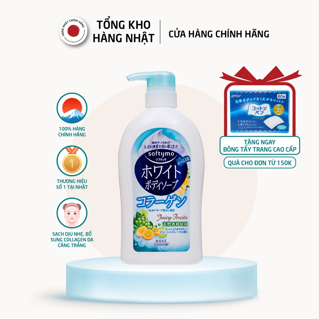 Sữa Tắm Dưỡng Ẩm Săn Chắc Da Hương Trái Cây Kose Softymo White Body Soap - Juicy Fruits (600ml) chính hãng