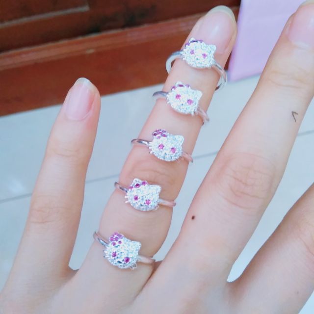 Nhẫn bạc Nhẫn mèo Kitty bạc ta size 15mm