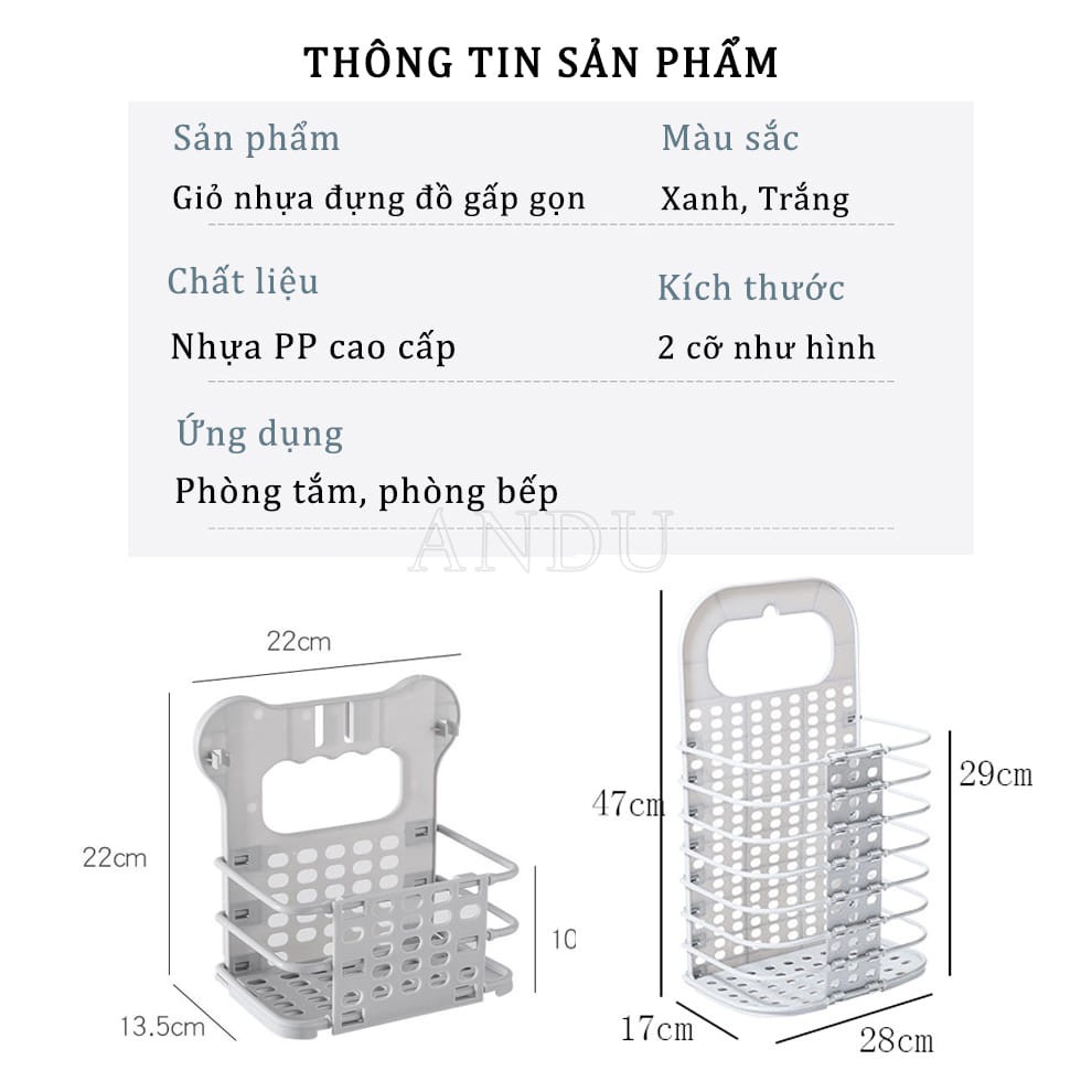 Giỏ Đựng Quần Áo Treo Tường, Giỏ Nhựa Đựng Đồ Sinh Hoạt Có Thể Gấp Gọn Thông Minh