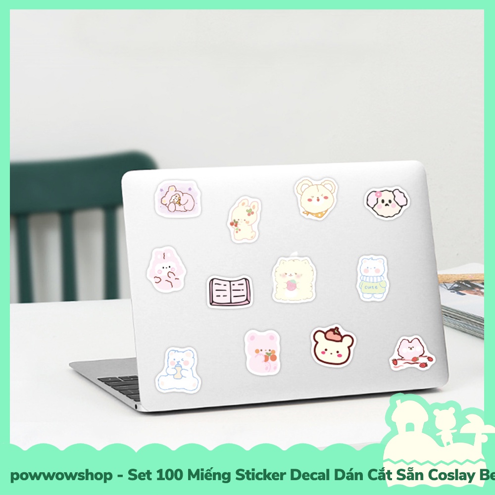 [Sẵn VN - Hỏa Tốc] Set 100 Miếng Sticker Decal Cắt Sẵn DIY Dán Trang Trí Vật Dụng Mẫu Cosplay Cute Bear Babie