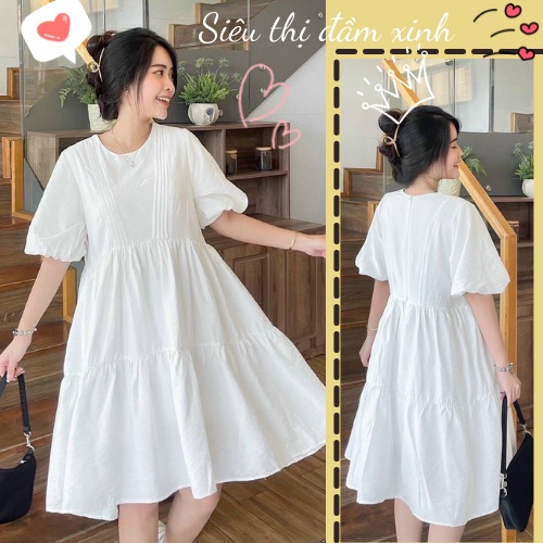 Váy trắng babydoll siêu xinh-FREESHIP-Hàng chuẩn loại 1-đầm trắng nữ dáng xoè phong cách hàn quốc