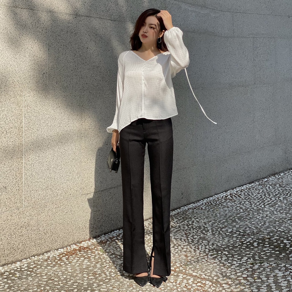 Áo tay dài phối nút cổ V EDINI - A1371