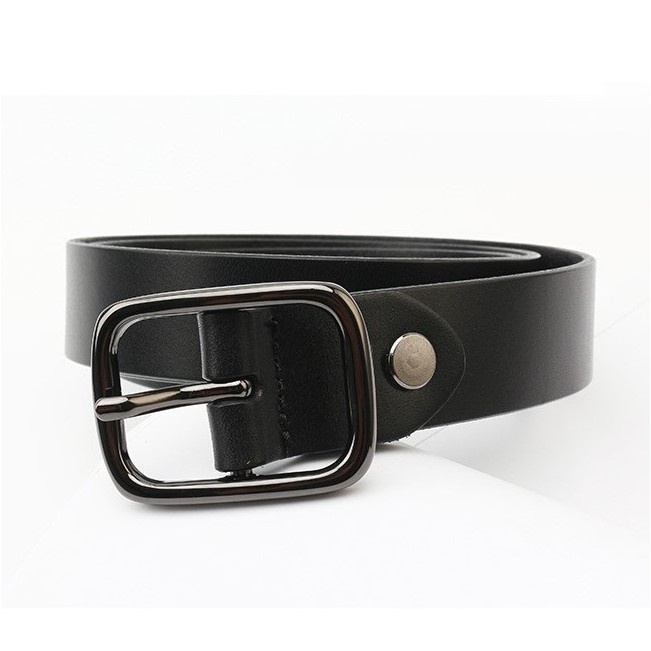 Thắt lưng nam nữ BROO màu đen mặt oval xịn, dây nịt lưng unisex da bò cao cấp thời trang Hàn Quốc