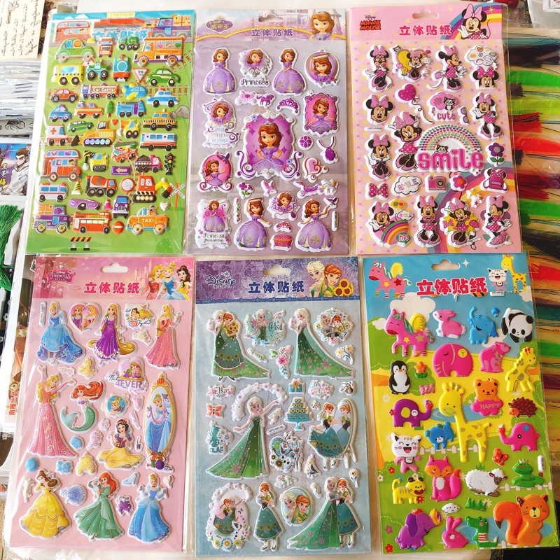 [Mã 12LSSALE giảm 100% đơn 50k] Tờ dán sticker nổi TO nhiều chi tiết [ KÈM TRANH TÔ MÀU MẶT SAU]