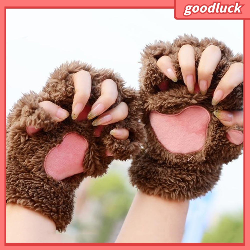 Găng tay len hở ngón hình chân mèo dễ thương cho nữ