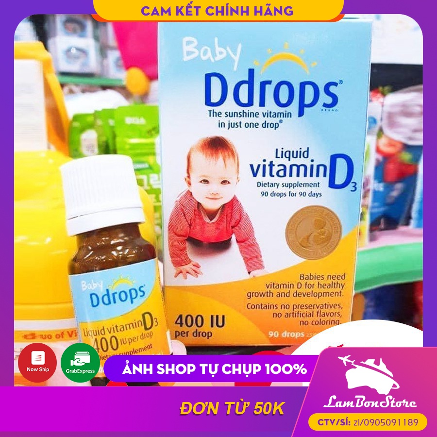 Baby Ddrops Vitamin D3 cho trẻ sơ sinh 2.5ml/90 Giọt - Xuất xứ Mỹ
