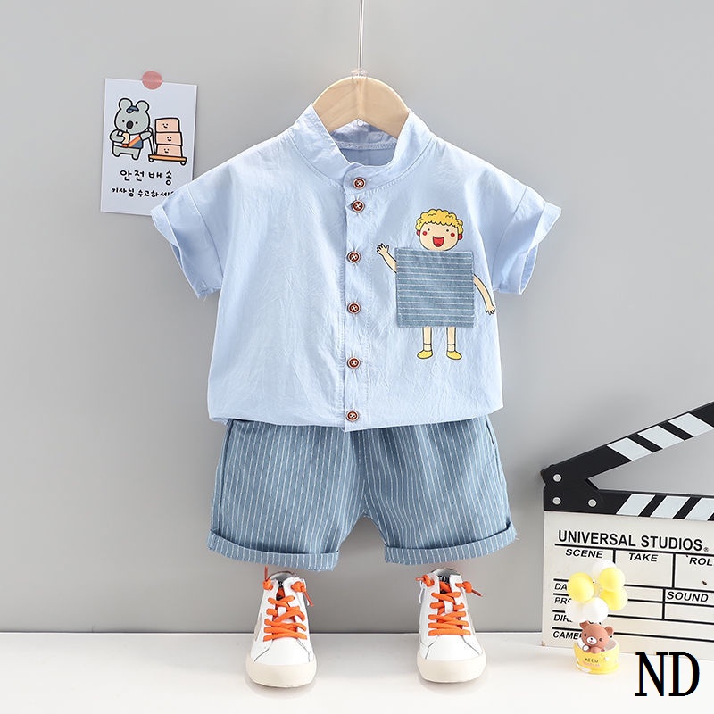 Set Áo Sơ Mi Ngắn Tay + Quần Short Thời Trang Mùa Hè Cho Bé Trai 1-3-4 Tuổi