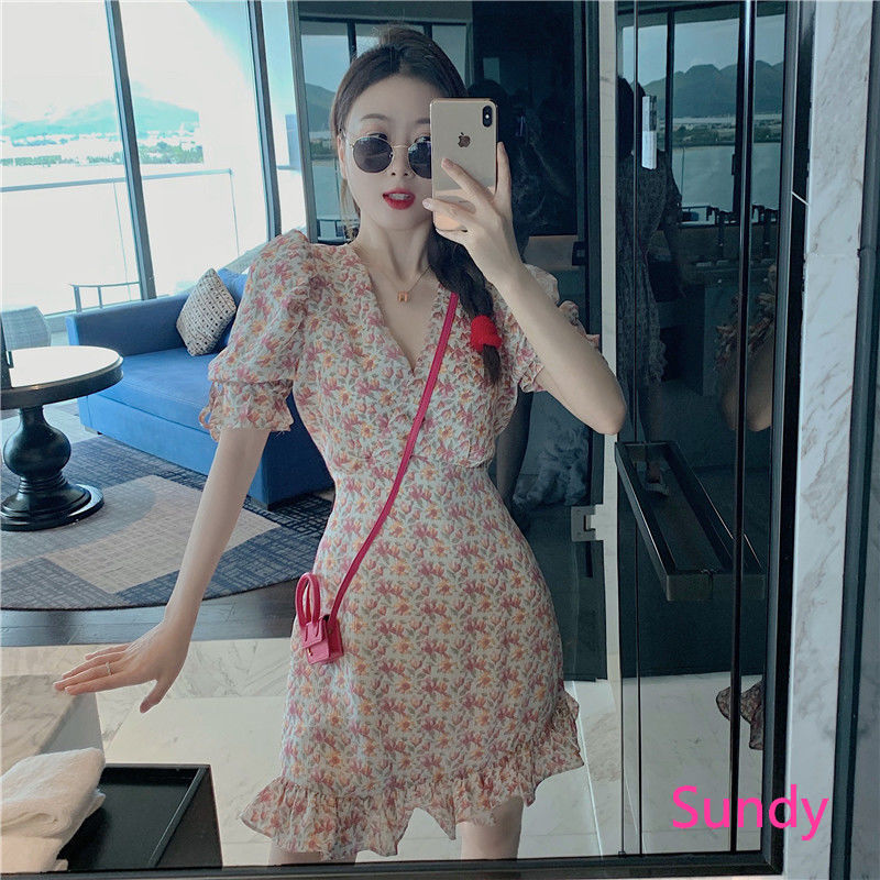 Đầm Dáng Dài Họa Tiết Hoa Lá Dễ Thương Đáng Yêu Xinh Xắn Cho Nữ