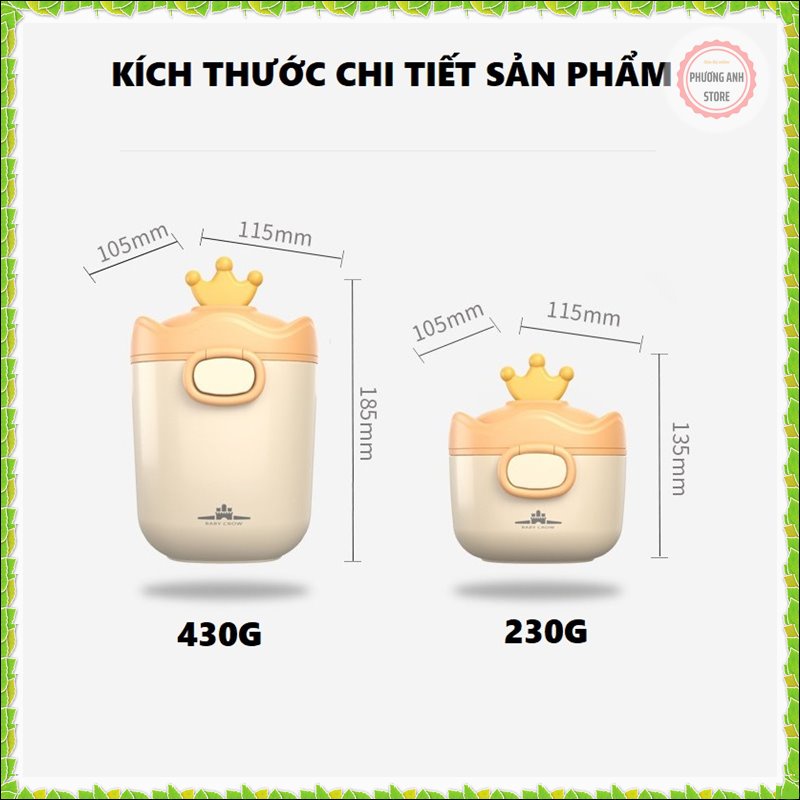 Hộp đựng sữa bột cho bé hãng Baby Crown Free Ship  Cao cấp, chống ẩm, kháng khuẩn ( Có thể tiệt trùng được)