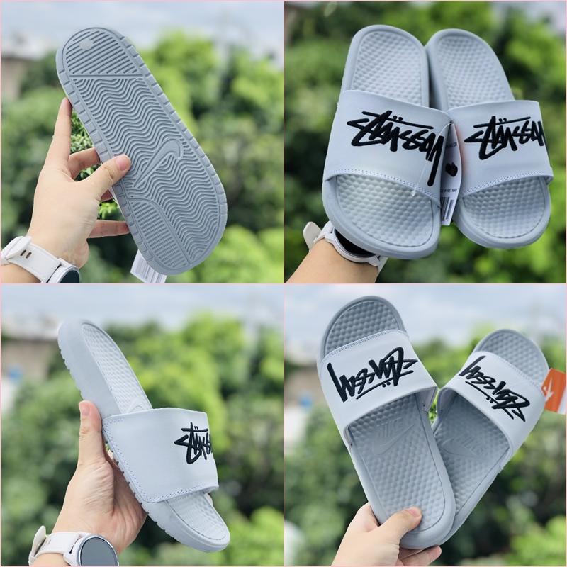 Dép NK STUSSY BENASSI  Freeship + FullBox + Nữ Lùi 1 Size♥️ Dép quai ngang nam nữ thể thao, chữ thêu, đế bám tốt