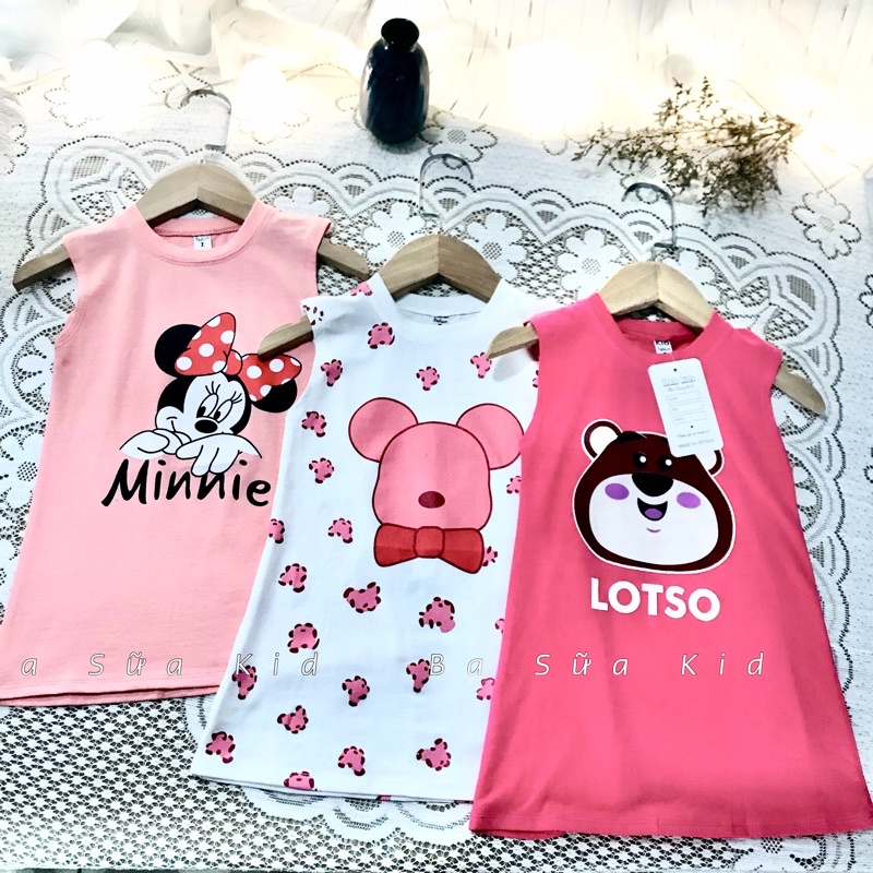 (V138) Váy Sát Nách Váy Xuông Chất Vải Cotton Mềm Mịn Cho Bé Gái Từ 7kg Đến 22kg Thời trang Trẻ Em