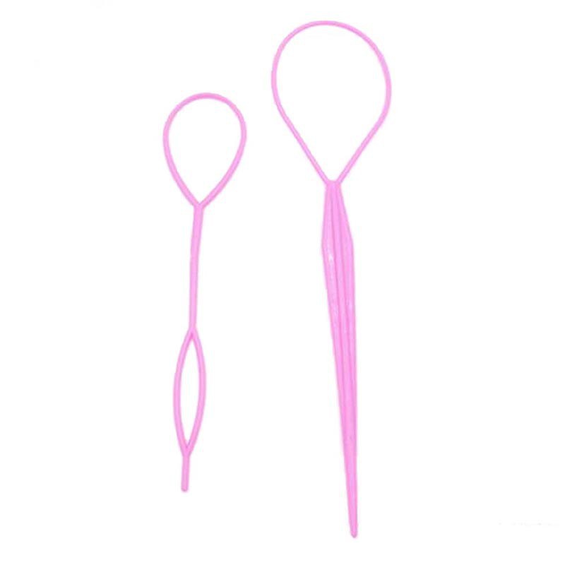 Bộ 2 dụng cụ nhựa màu hồng tạo kiểu tóc búi DIY tiện dụng cho nữ
