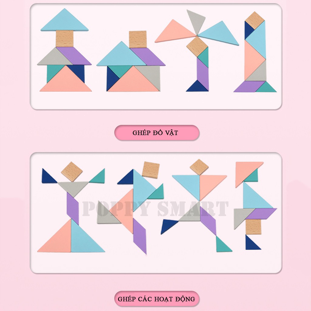 Đồ Chơi Xếp Hình Tangram Bằng Gỗ Phát Triển Trí Tuệ Và Mở Rộng Trí Tưởng Tượng Của Bé, Kích Thước Lớn 15*15cm