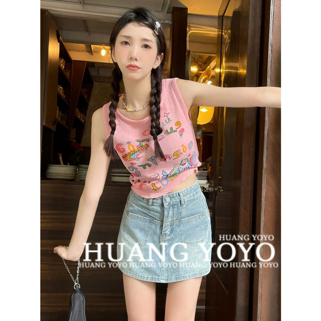 Áo Croptop Dệt Kim Cổ Tròn In Họa Tiết Phong Cách Retro Mỹ Cho Nữ