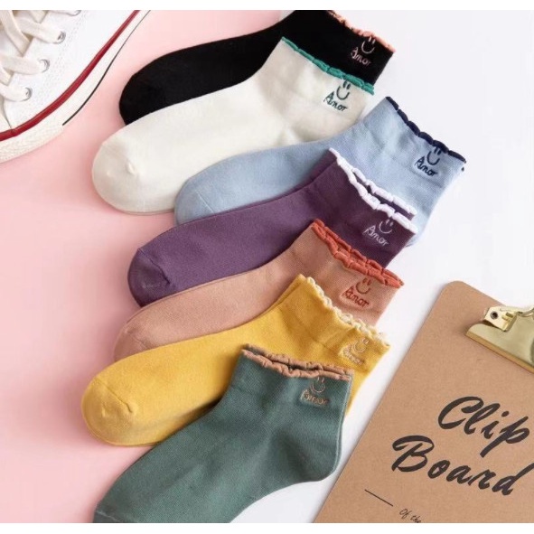 Tất Vớ nữ cố ngắn Ulazzang hình mặt cười cute Combo 5 đôi
