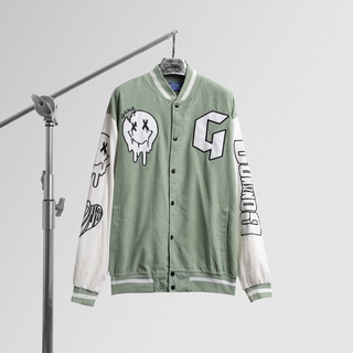 Áo khoác bomber, Varsity Jacket Gonz Xanh Mint Form rộng,nhung tăm