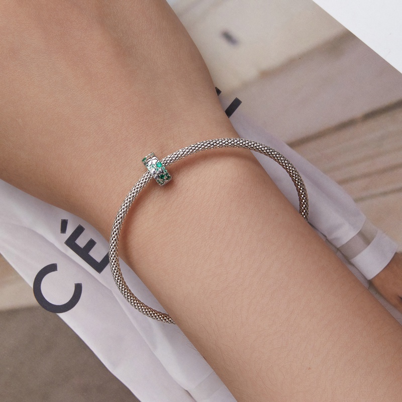 BAMOER Mặt Vòng cổ Bạc 925 Hình Cỏ Bốn Lá Thời Trang DIY
