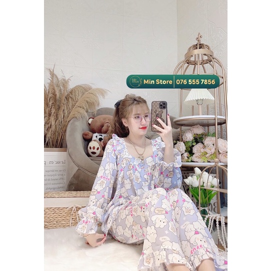 Sale Sốc Hàng Mới Thu Đông Bộ PYJAMA Mango Hoạ Tiết Siêu Yêu Tay Dài Quần Dài