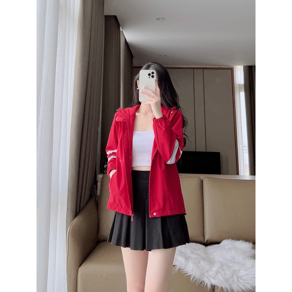 Áo khoác gió nữ 2 lớp, chất gió tráng bạc chống nước, chống gió, phối viền 2 tay trẻ trung CS014