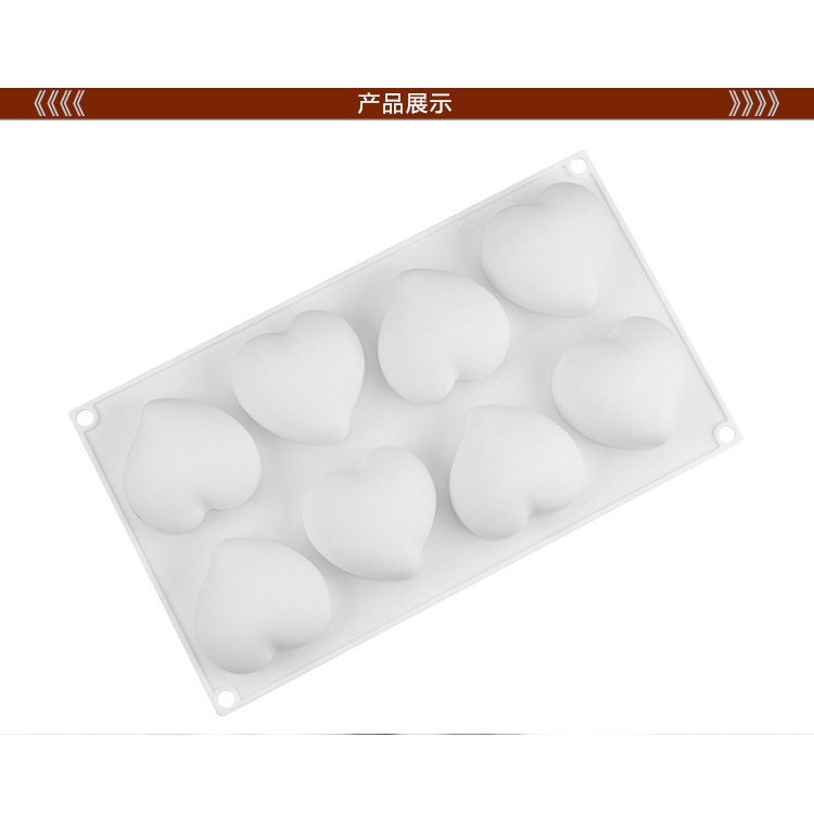 Khuôn Silicone 8 Ngăn Tạo Hình Trái Tim Trang Trí Bánh