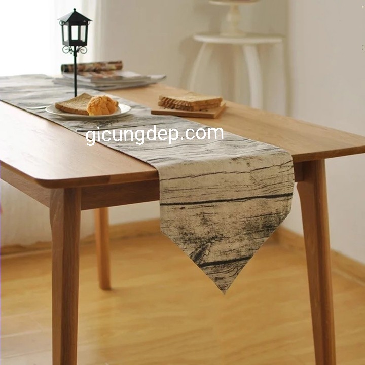 Khăn trải bàn dài tam giác vải bố giả gỗ