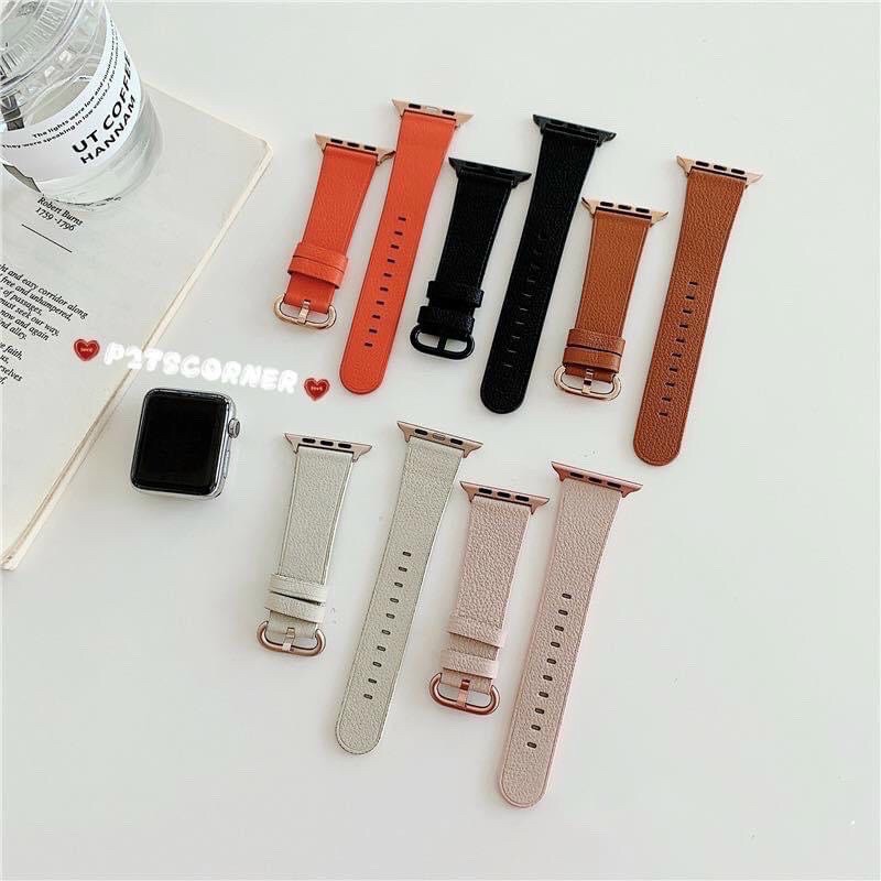 Dây đeo Apple Watch da xịn tông màu : Hồng nude - Cam Đỏ - Nâu - Trắng sữa - Đen size 38/40mm 42/44mm