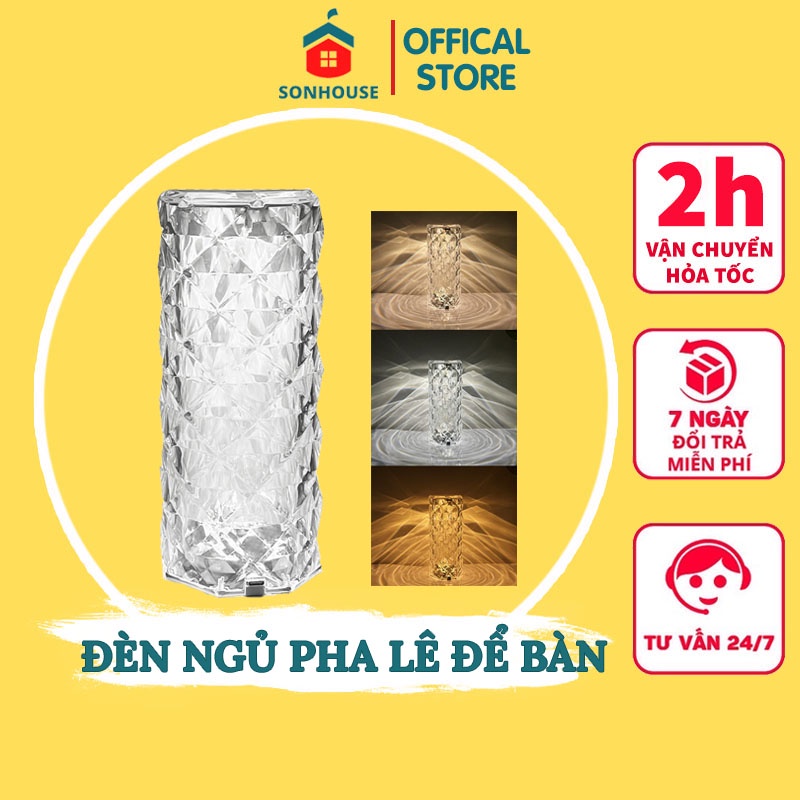 Đèn Ngủ Pha Lê Để Bàn LED Cảm Ứng, Sang Trọng Phong Cách Châu Âu HÌNH TRỤ TRÒN VERSION 4 SONHOUSE