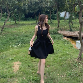 Váy hai dây hở lưng thắt nơ - đầm hai dây xòe màu đen-Váy babydoll hai dây thắt nơ xinh