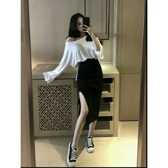 [ Mã WASTAPR giảm 10K đơn 50K] Chân váy xẻ tà một bên thun porip lưng cao đẹp tôn dáng | BigBuy360 - bigbuy360.vn