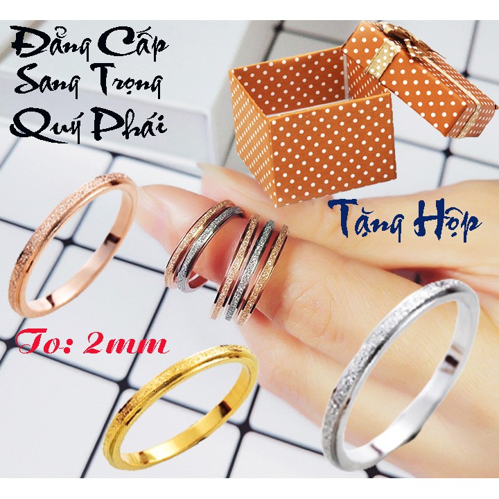 Nhẫn titan bản mỏng 2mm phun cát siêu đẹp, bền màu, hợp thời trang, mang đến vẻ đẹp quyến rũ cho đôi tay của bạn